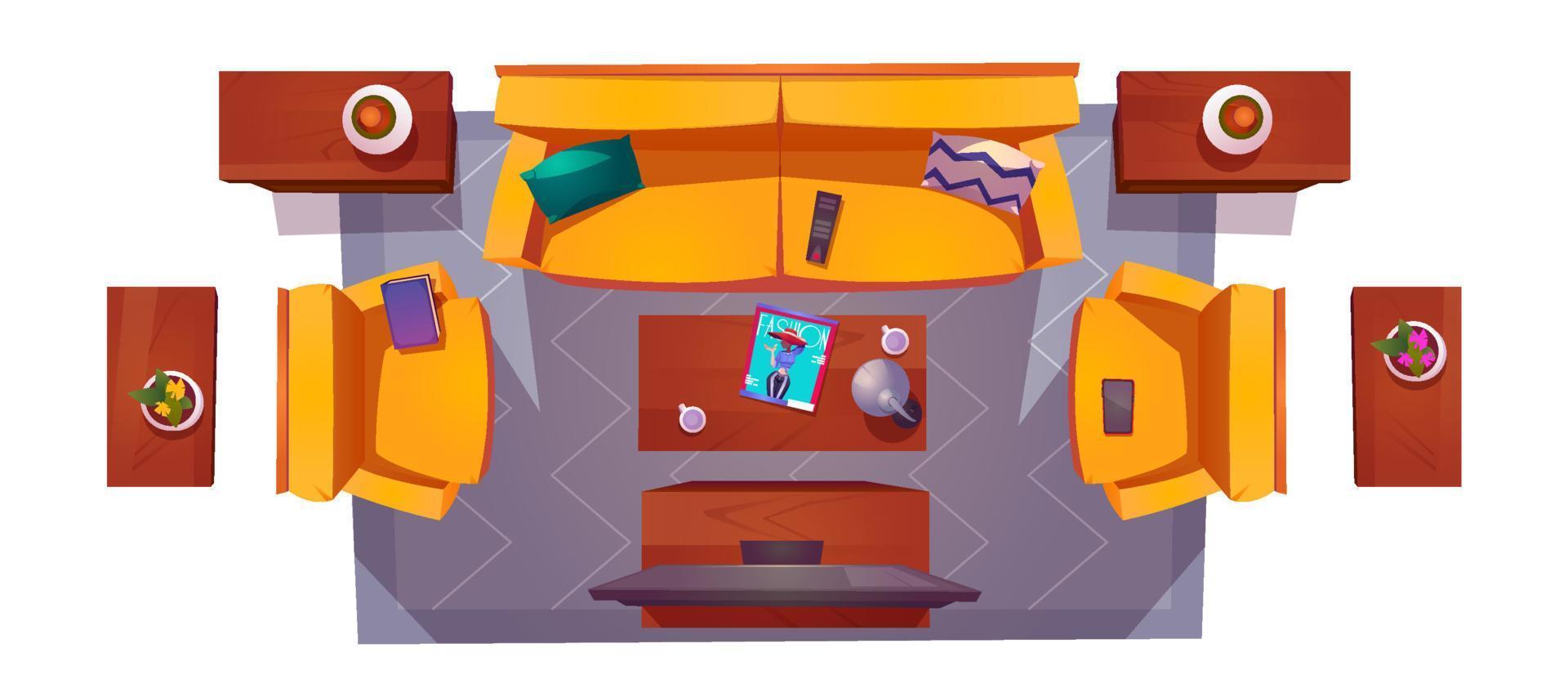 Living room interior top view. Apartment design vector