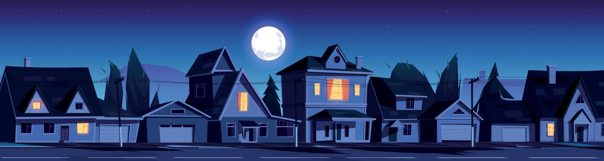 Street in suburb district with houses at night vector