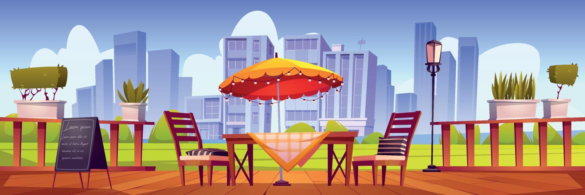 terraza de verano, cafetería al aire libre, cafetería vector