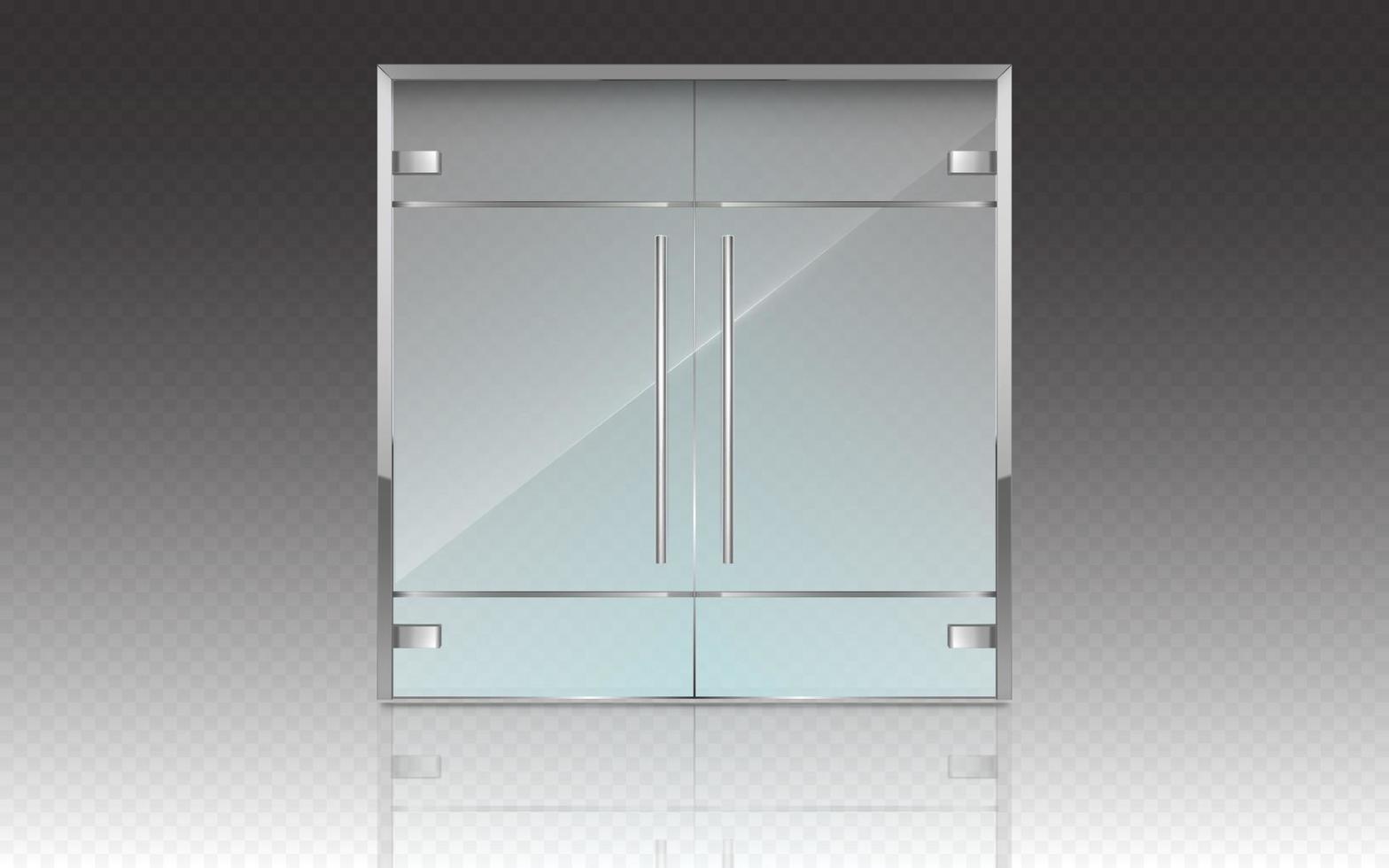 Double glass doors with metal frame and handles vector