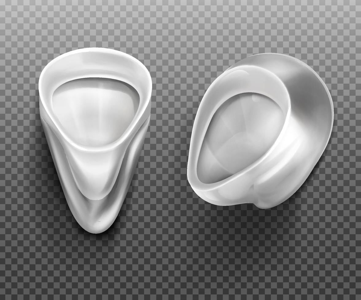 Ceramic urinal in male toilet front and side view vector