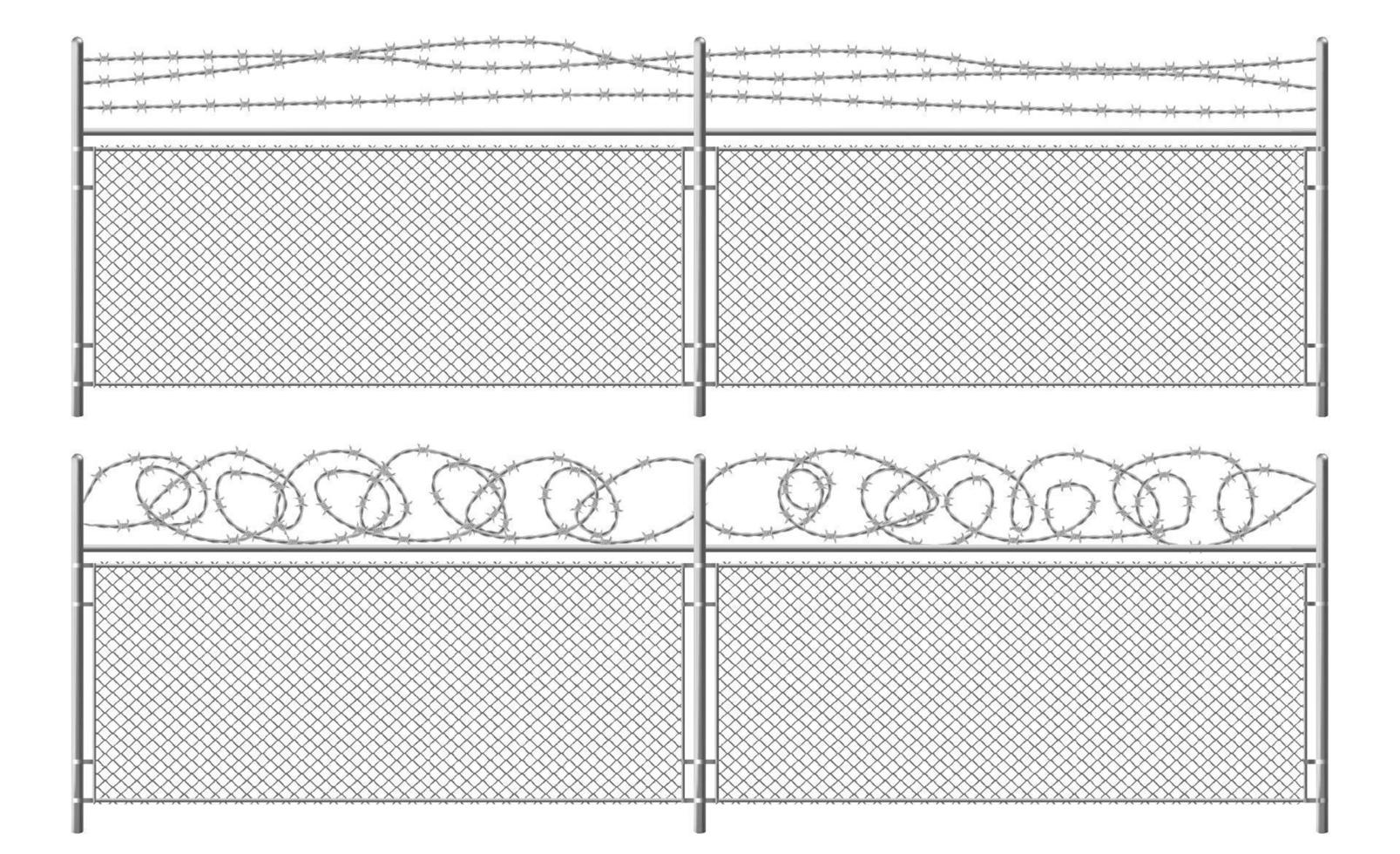 Grid fence with barbed wire. Two segments rabitz vector