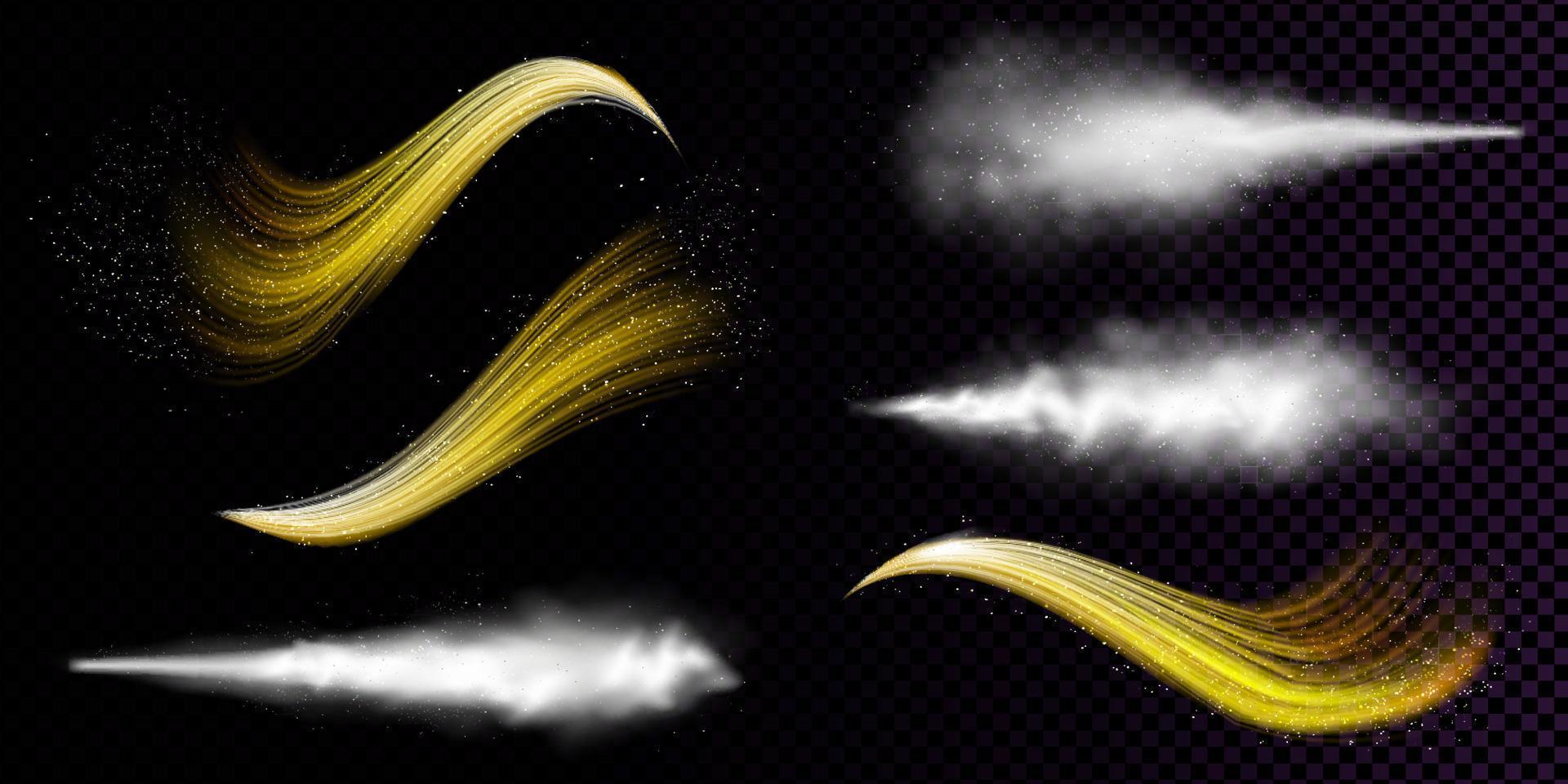 White dust spray and wavy flows of golden powder vector