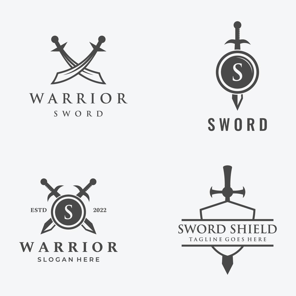 Sword, shield ,excalibur vintage silhouette logo template design. vector