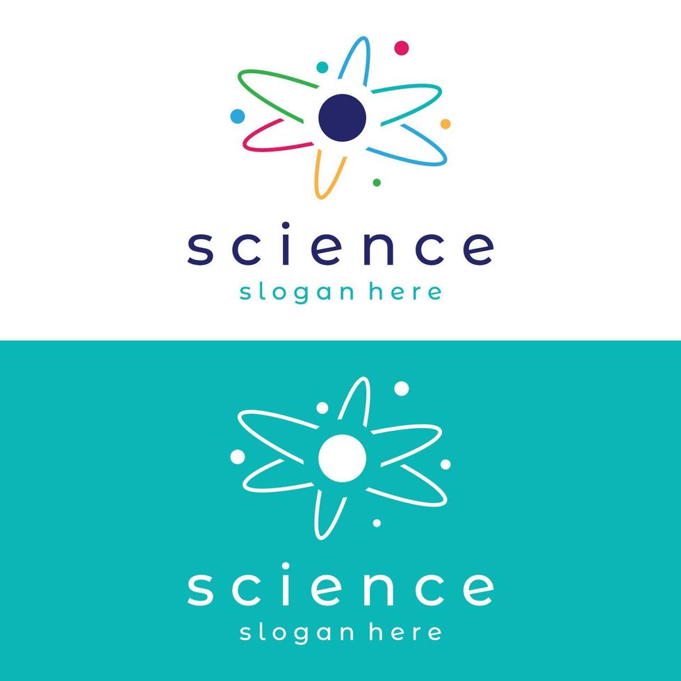 diseño de logotipo de elemento de molécula o partícula de ciencia moderna. logotipo para ciencia, átomo, biología, tecnología, física, laboratorio. vector