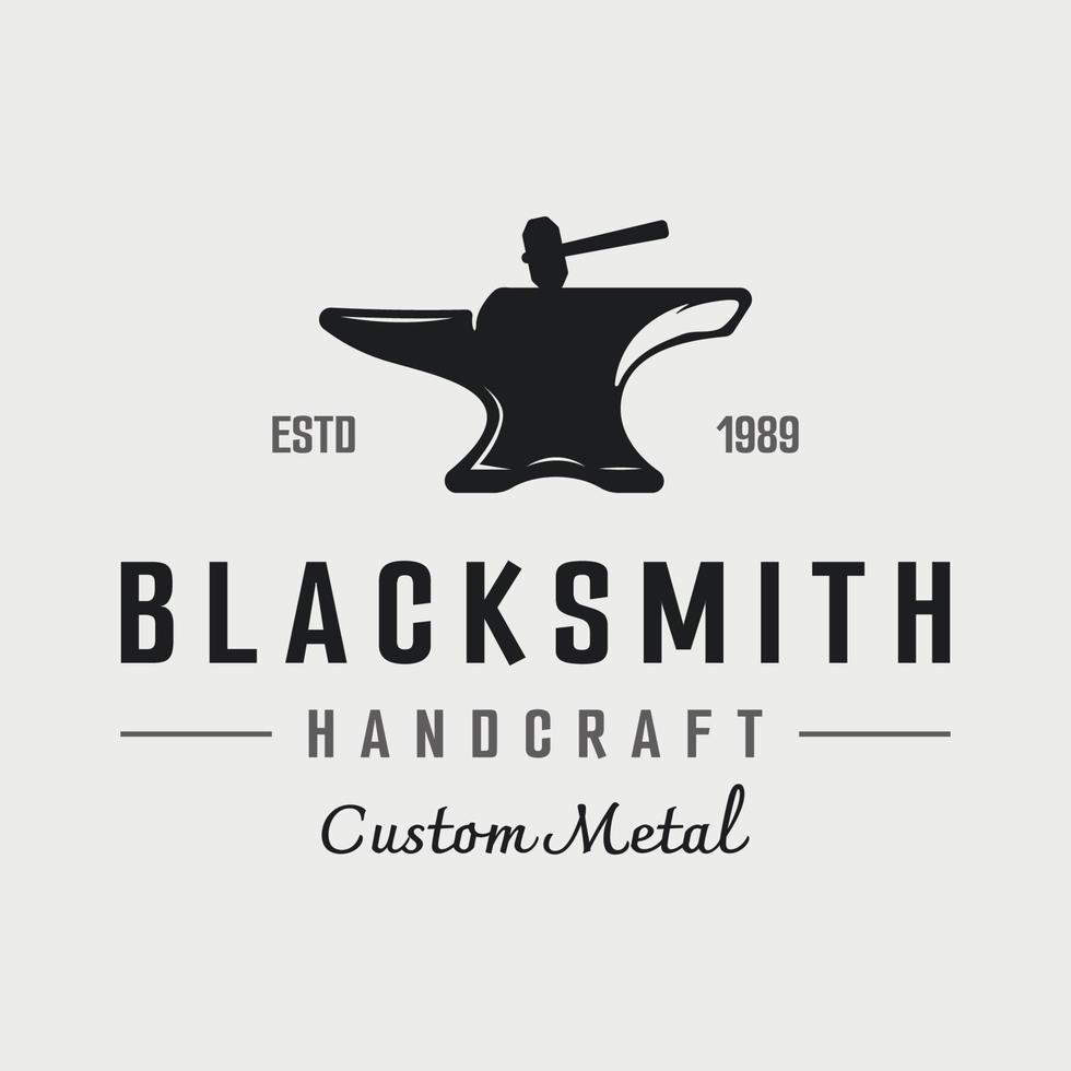 blacksmith anvil job logo vintage. With hammer and horseshoe isolated background.Logo for industry. workshop. vector