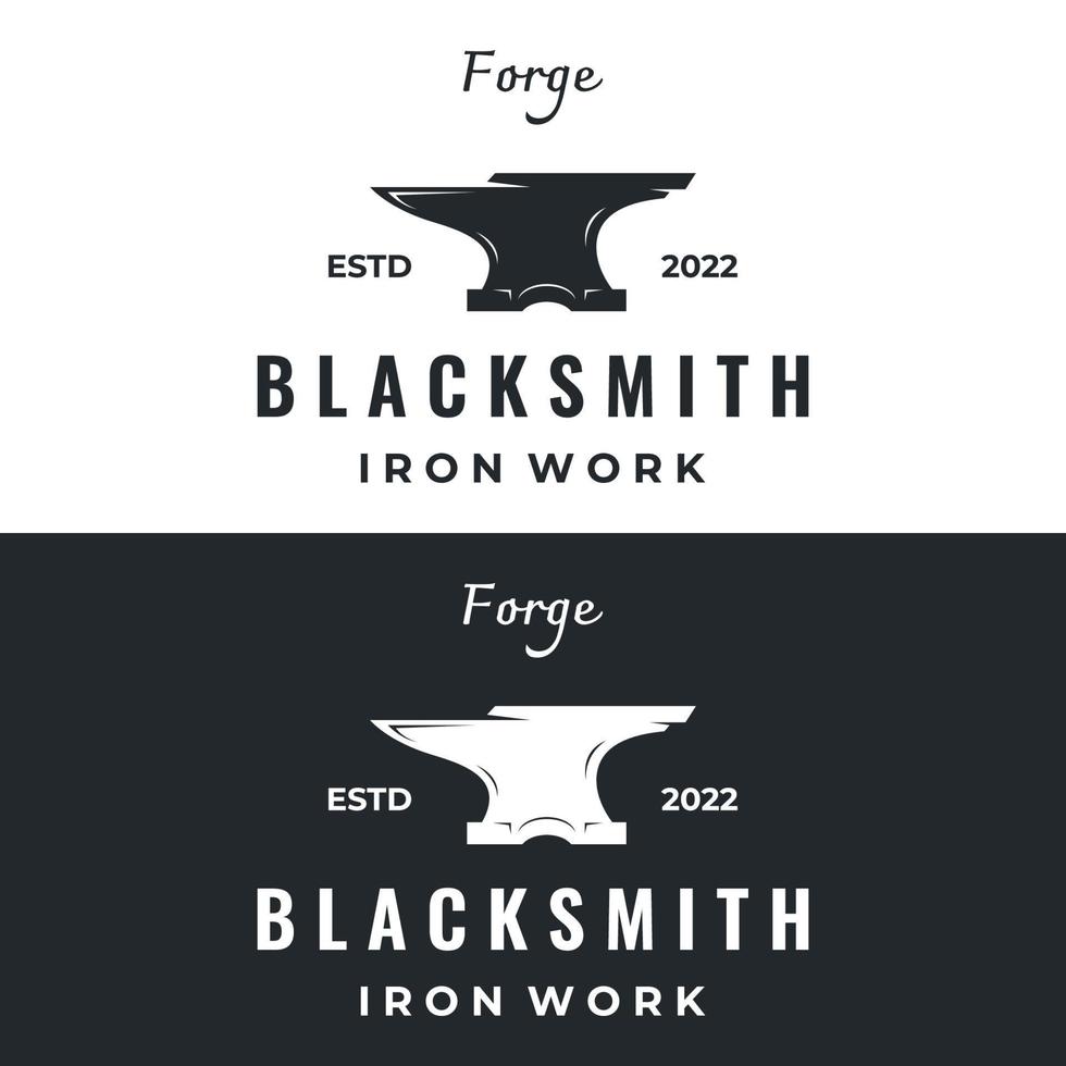 blacksmith anvil job logo vintage. With hammer and horseshoe isolated background.Logo for industry. workshop. vector