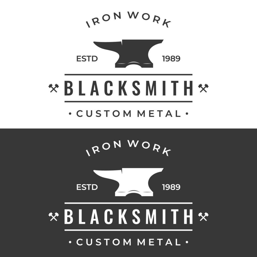 blacksmith anvil job logo vintage. With hammer and horseshoe isolated background.Logo for industry. workshop. vector