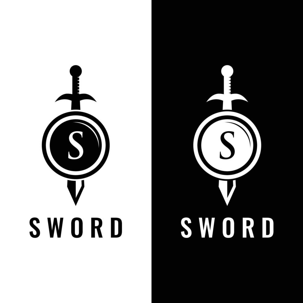 Sword, shield ,excalibur vintage silhouette logo template design. vector
