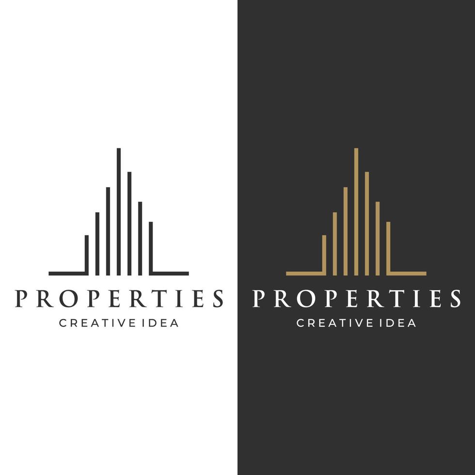 diseño de logotipos de modernos y elegantes edificios de apartamentos de lujo, casas, hoteles y edificios aislados de fondo.logotipo para negocios, arquitectura, construcción y edificación. vector