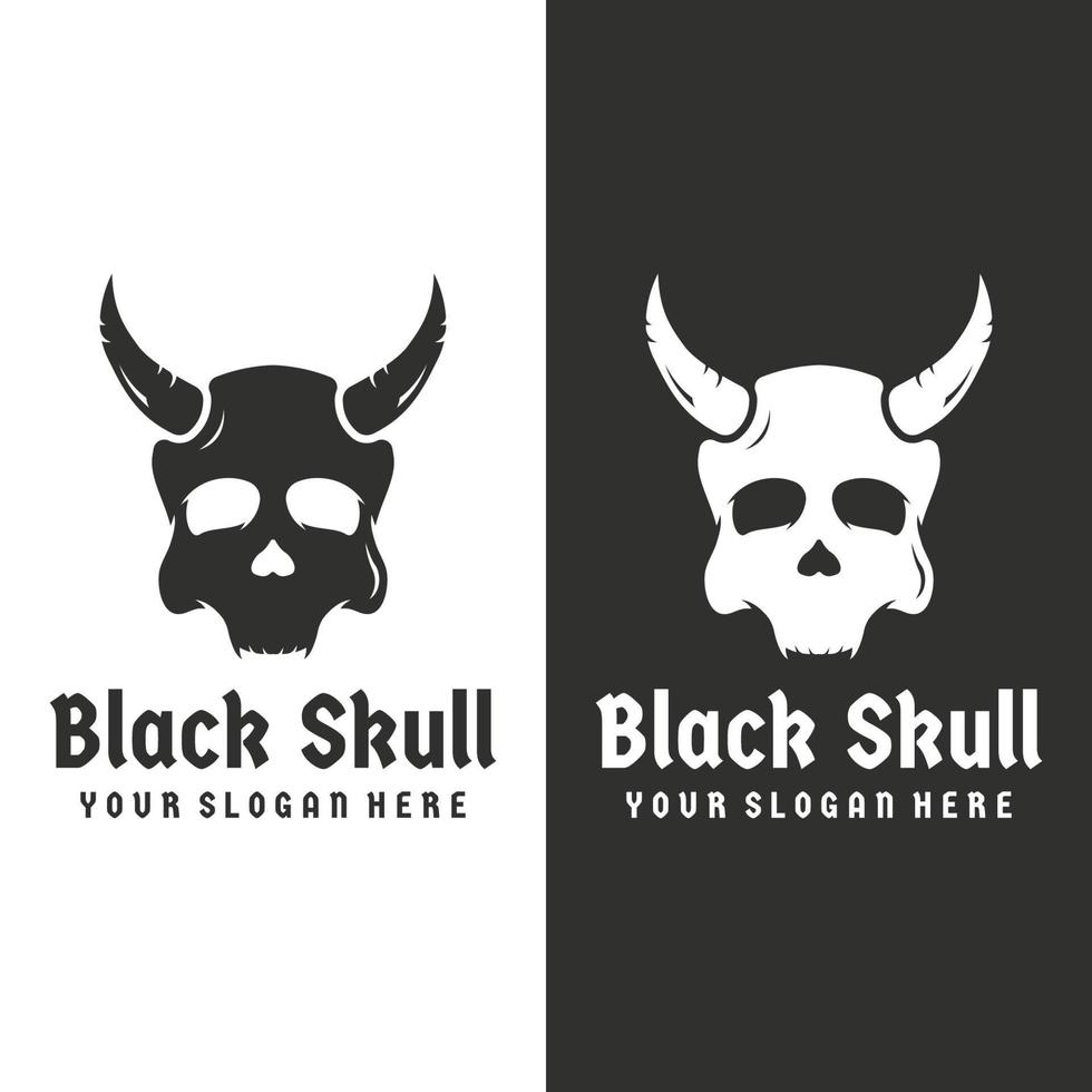 Fire skull head logo template with horns, warrior, dark,strong, tattoo,vintage logo. vector