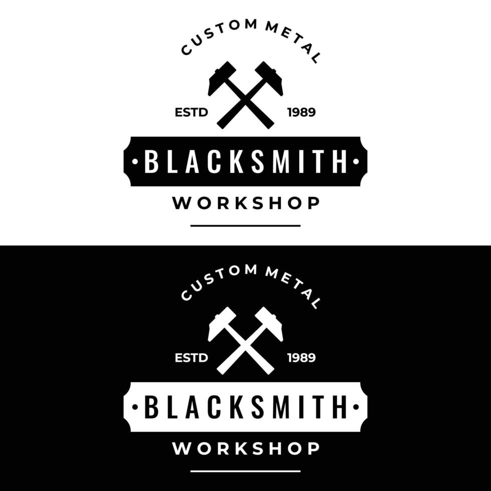 blacksmith anvil job logo vintage. With hammer and horseshoe isolated background.Logo for industry. workshop. vector