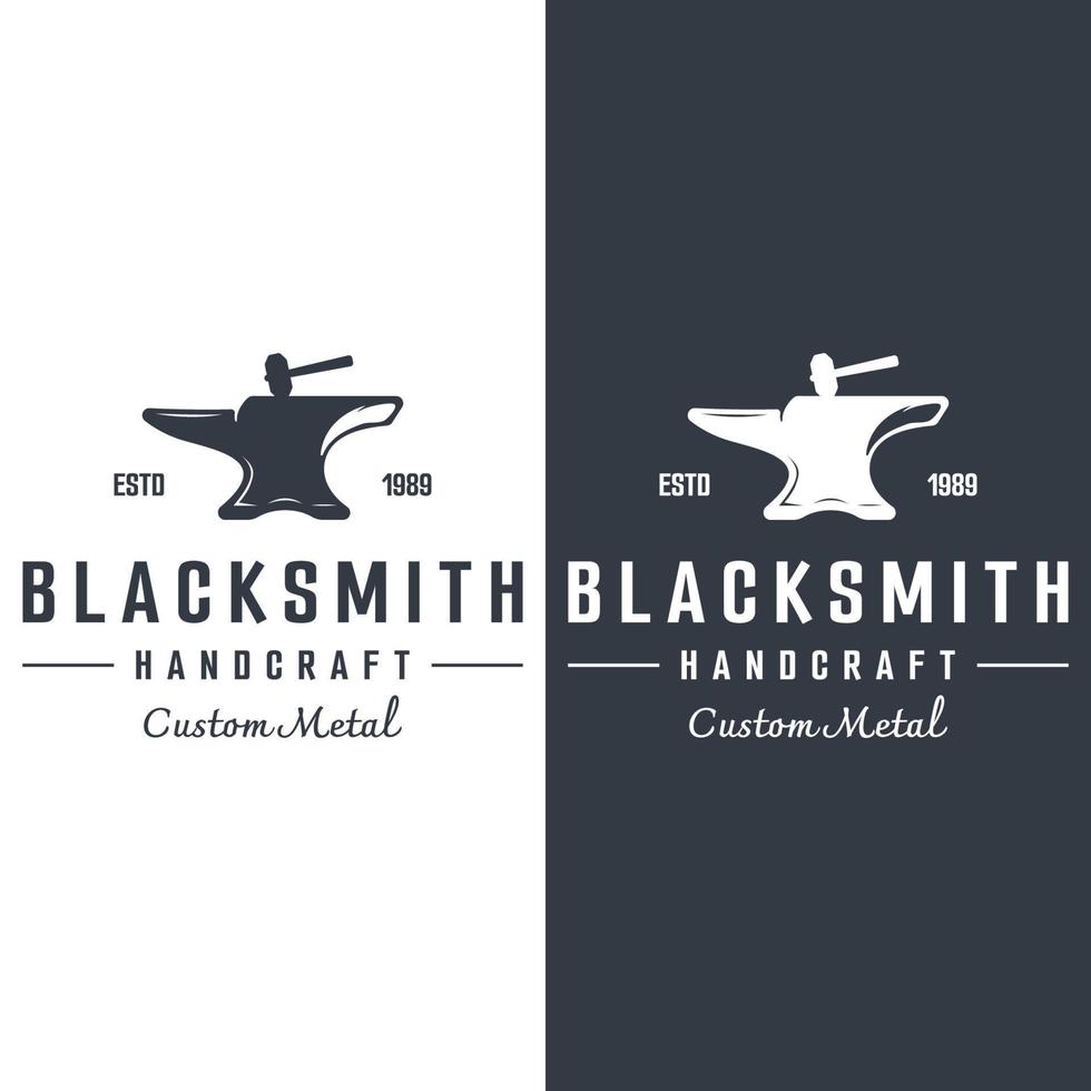 blacksmith anvil job logo vintage. With hammer and horseshoe isolated background.Logo for industry. workshop. vector