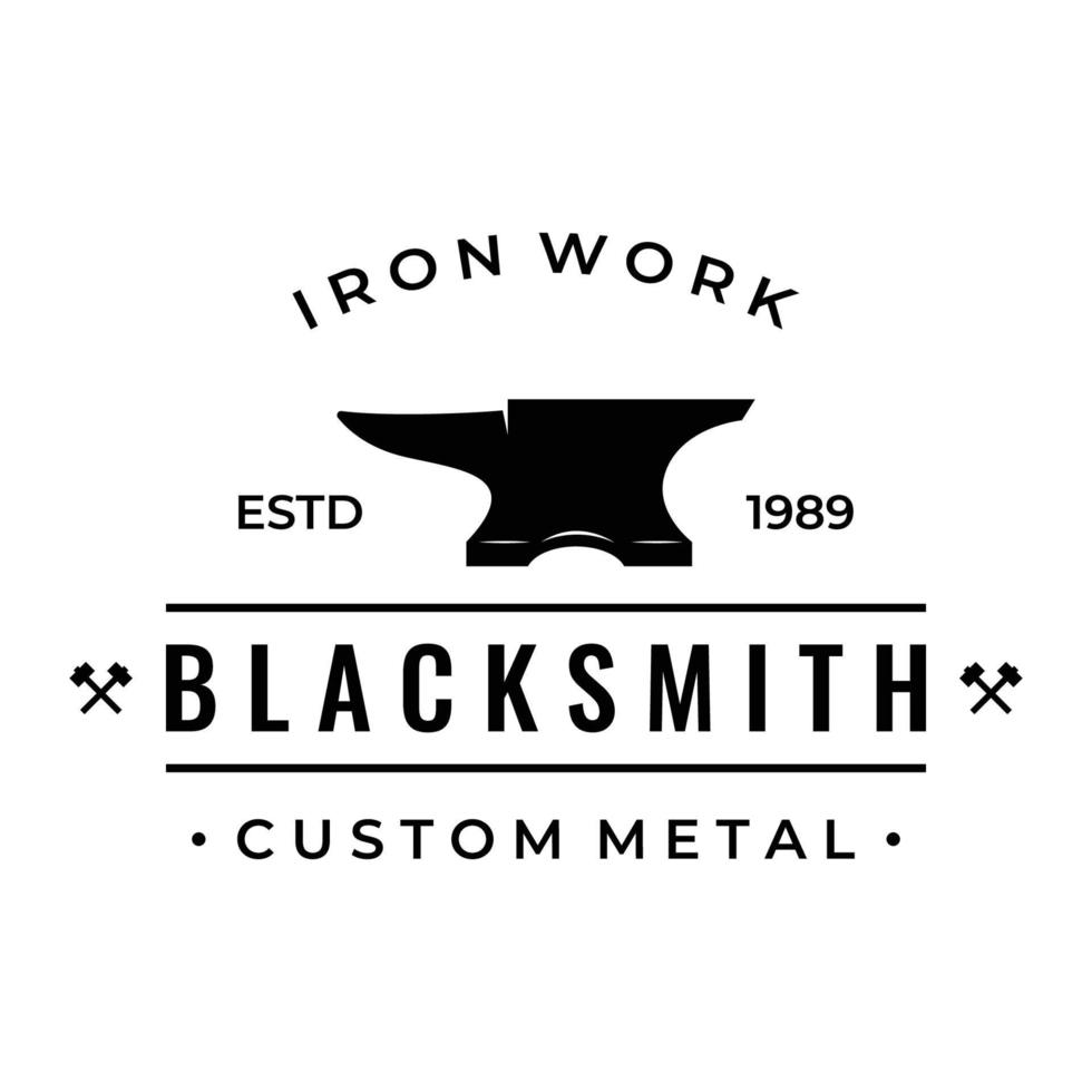 blacksmith anvil job logo vintage. With hammer and horseshoe isolated background.Logo for industry. workshop. vector