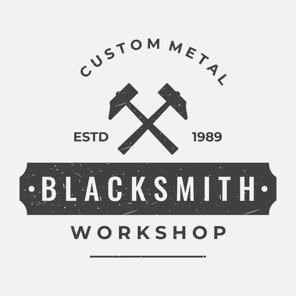 blacksmith anvil job logo vintage. With hammer and horseshoe isolated background.Logo for industry. workshop. vector