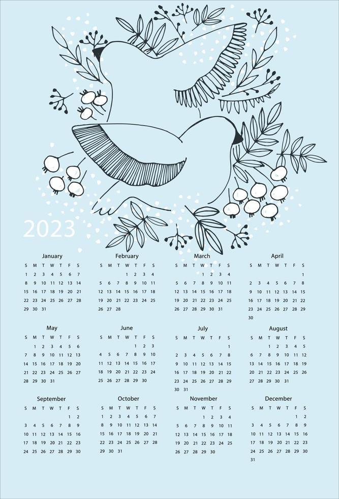 Calendar vector template for year 2023