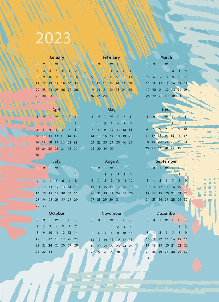 Calendar vector template for year 2023