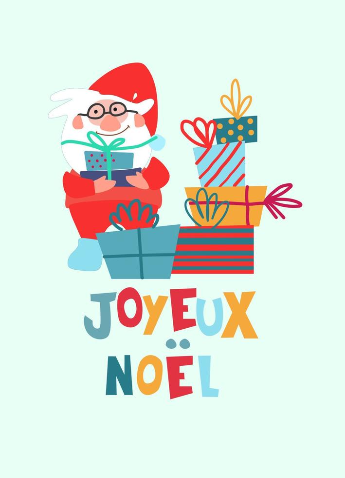 Christmas greeting card design.  Hand-lettered text in French says Merry Christmas vector