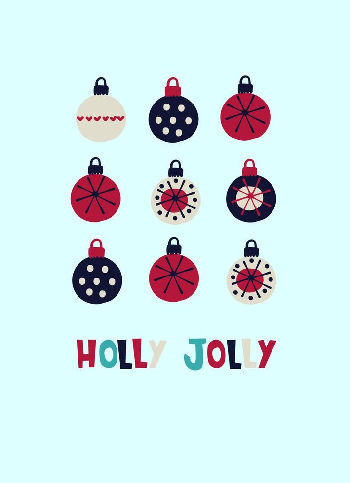 plantilla de diseño de tarjeta de felicitación de navidad. feliz navidad, holly jolly, feliz año nuevo, letras a mano vector