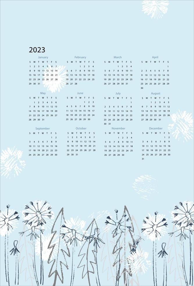 Calendar vector template for year 2023