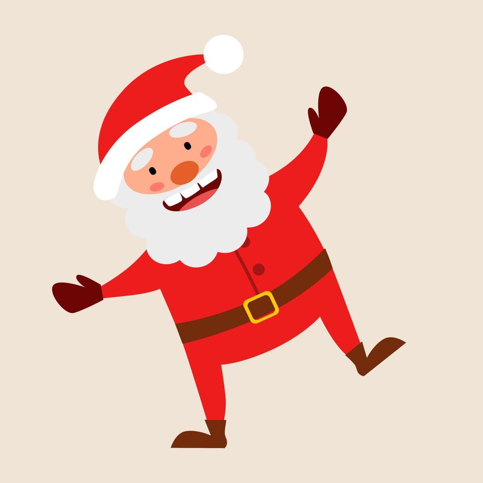 full Santa Claus with his arms spread stands on one leg. vector