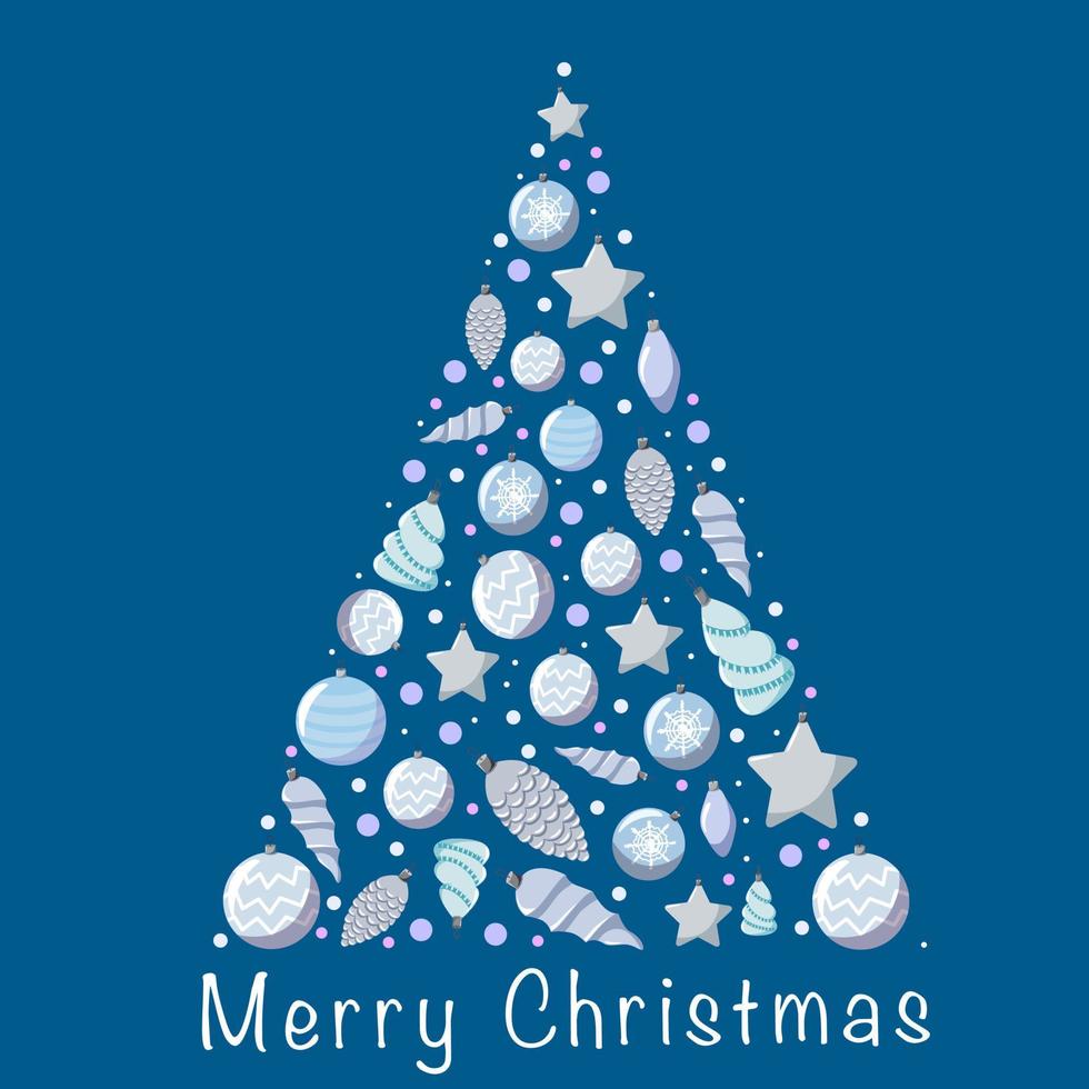 Christmas tree made of gray toys on a blue background. vector