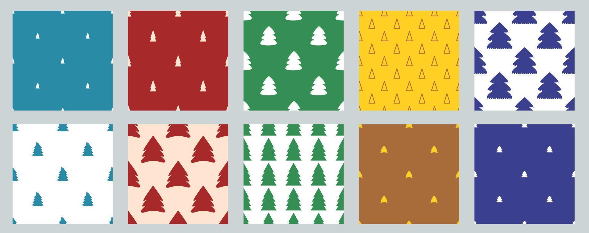 set of seamless Christmas simple patterns with Christmas trees. vector