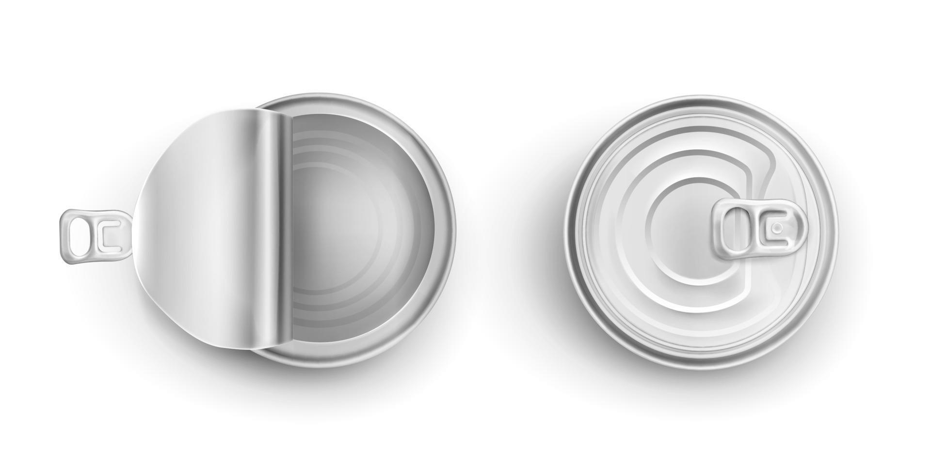 Round metal tin can for food top view vector