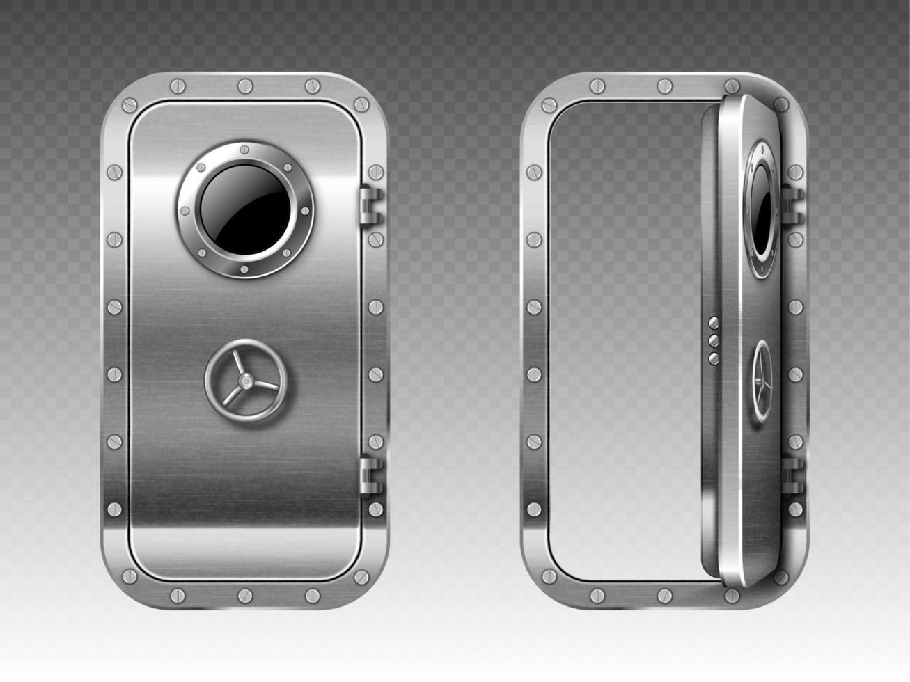 Metal door with porthole, submarine or bunker vector