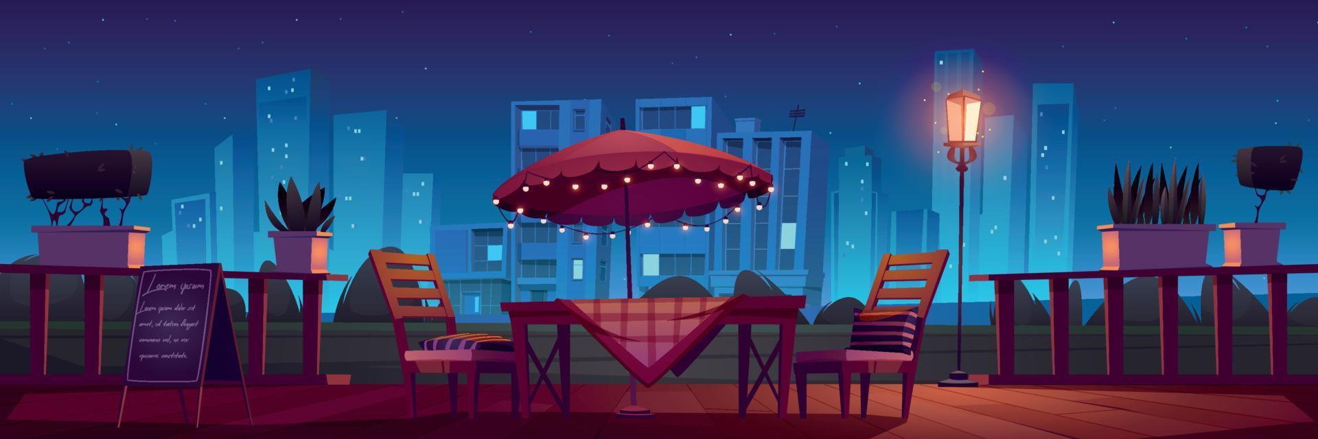 terraza de café o restaurante por la noche vector