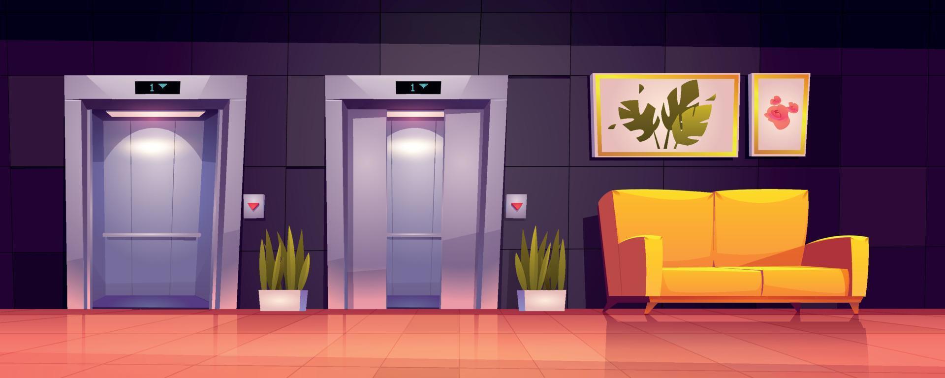 Empty hallway interior with elevator and sofa vector