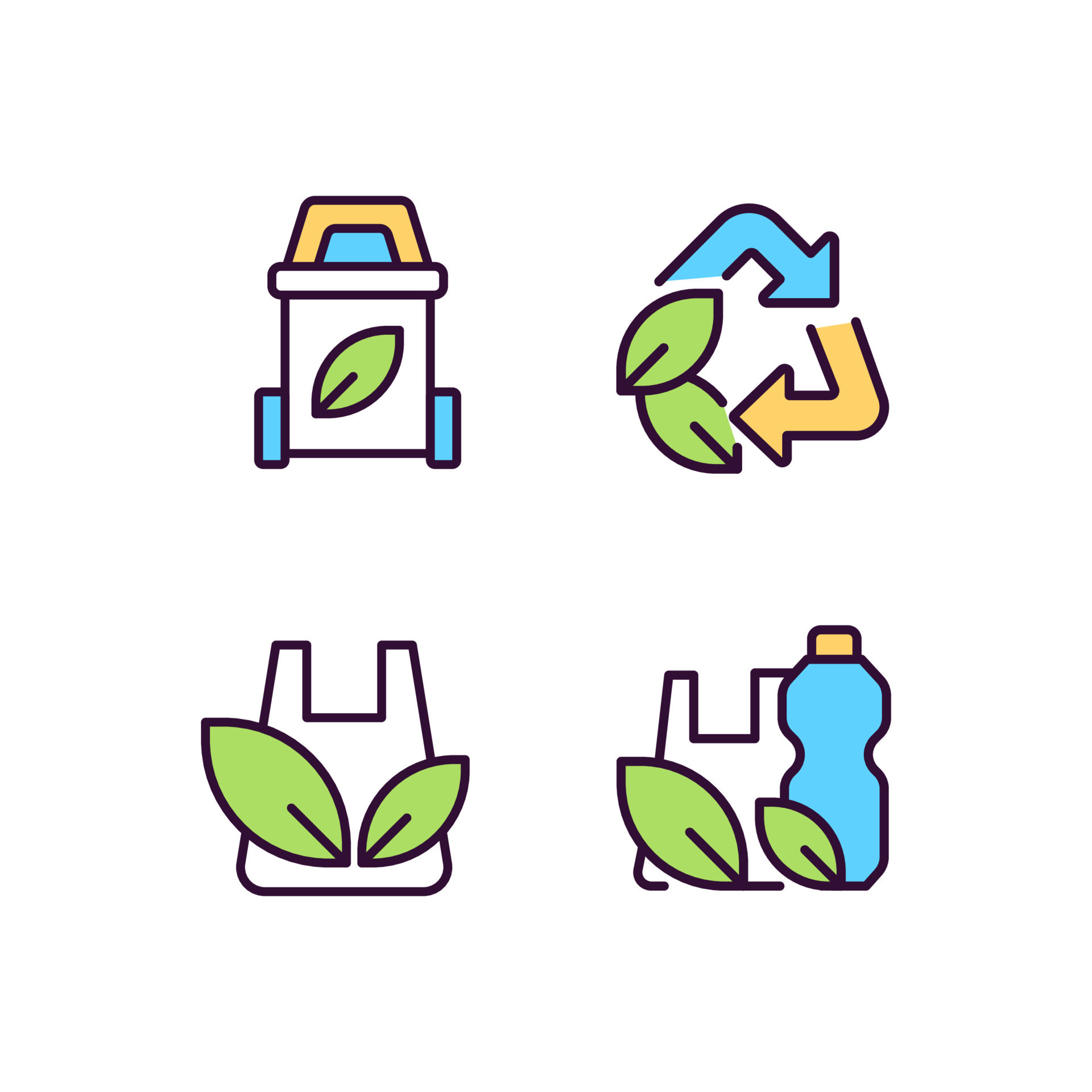 conjunto de iconos de color rgb perfectos de píxeles de reciclaje de  residuos plásticos. reutilización de basura. industria del reciclaje.  ilustraciones vectoriales aisladas. colección de dibujos de líneas llenas  simples. trazo editable