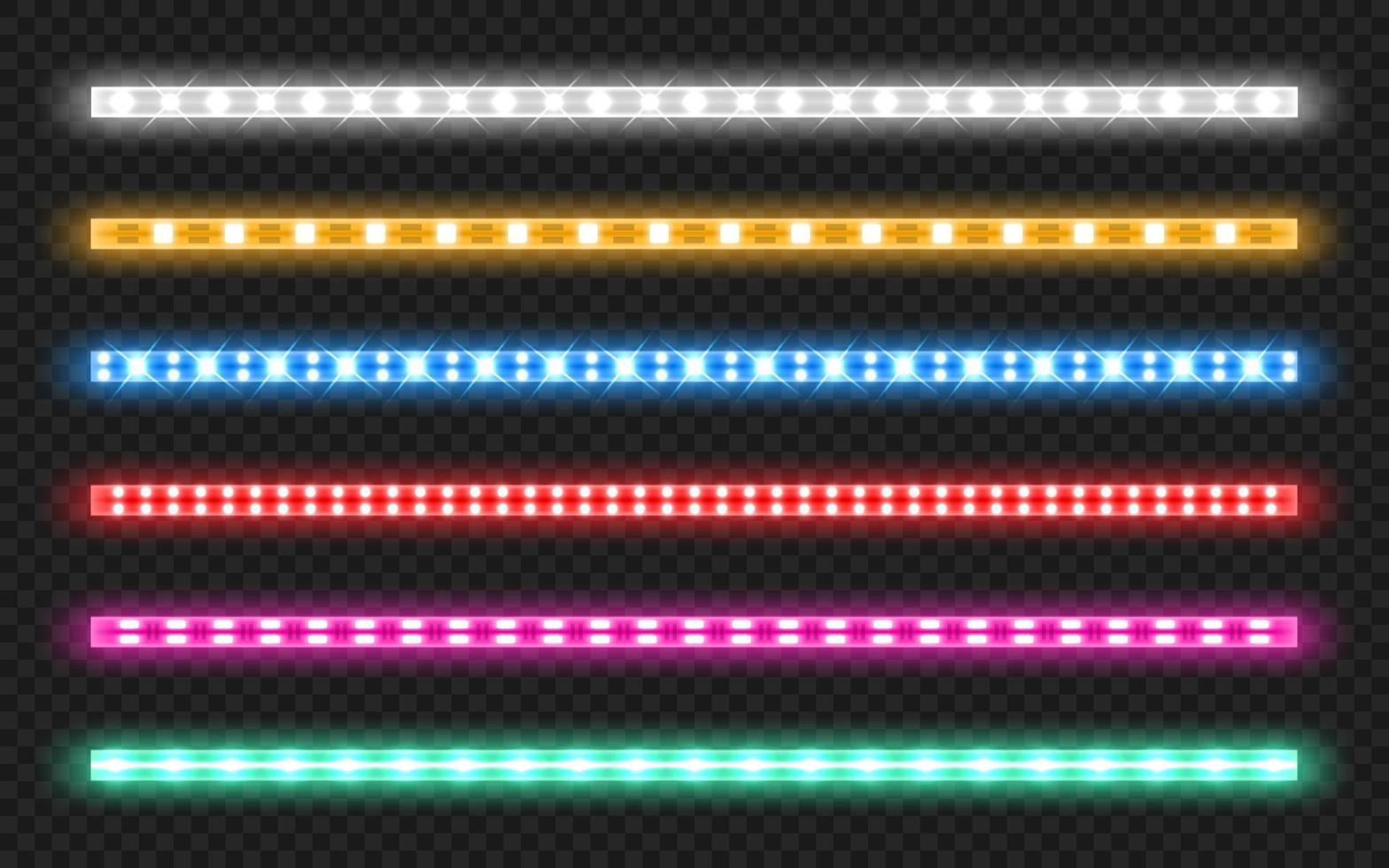 Vector set of led strips with neon glow effect