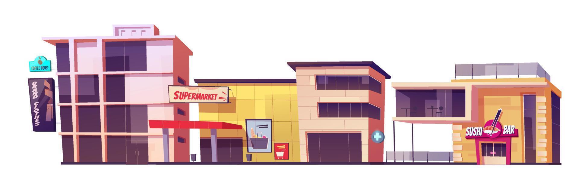 Store buildings, shop brand clothes, supermarket vector