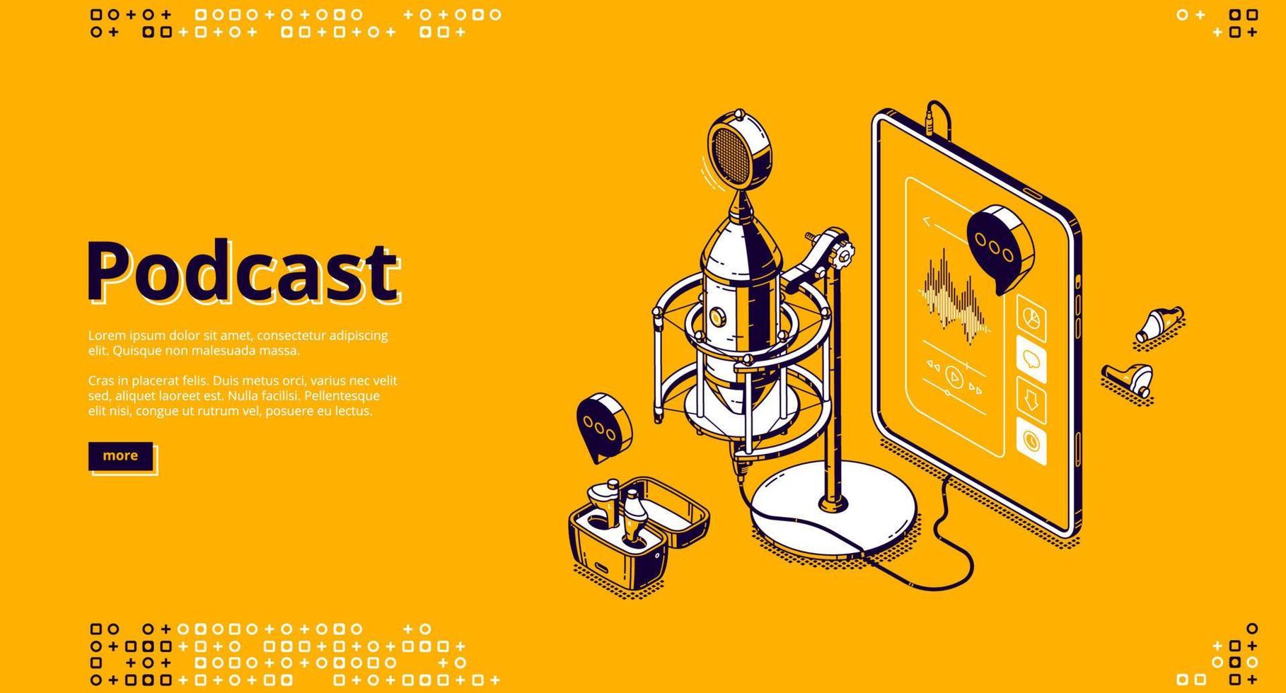 Podcast isometric landing page, radio or music vector