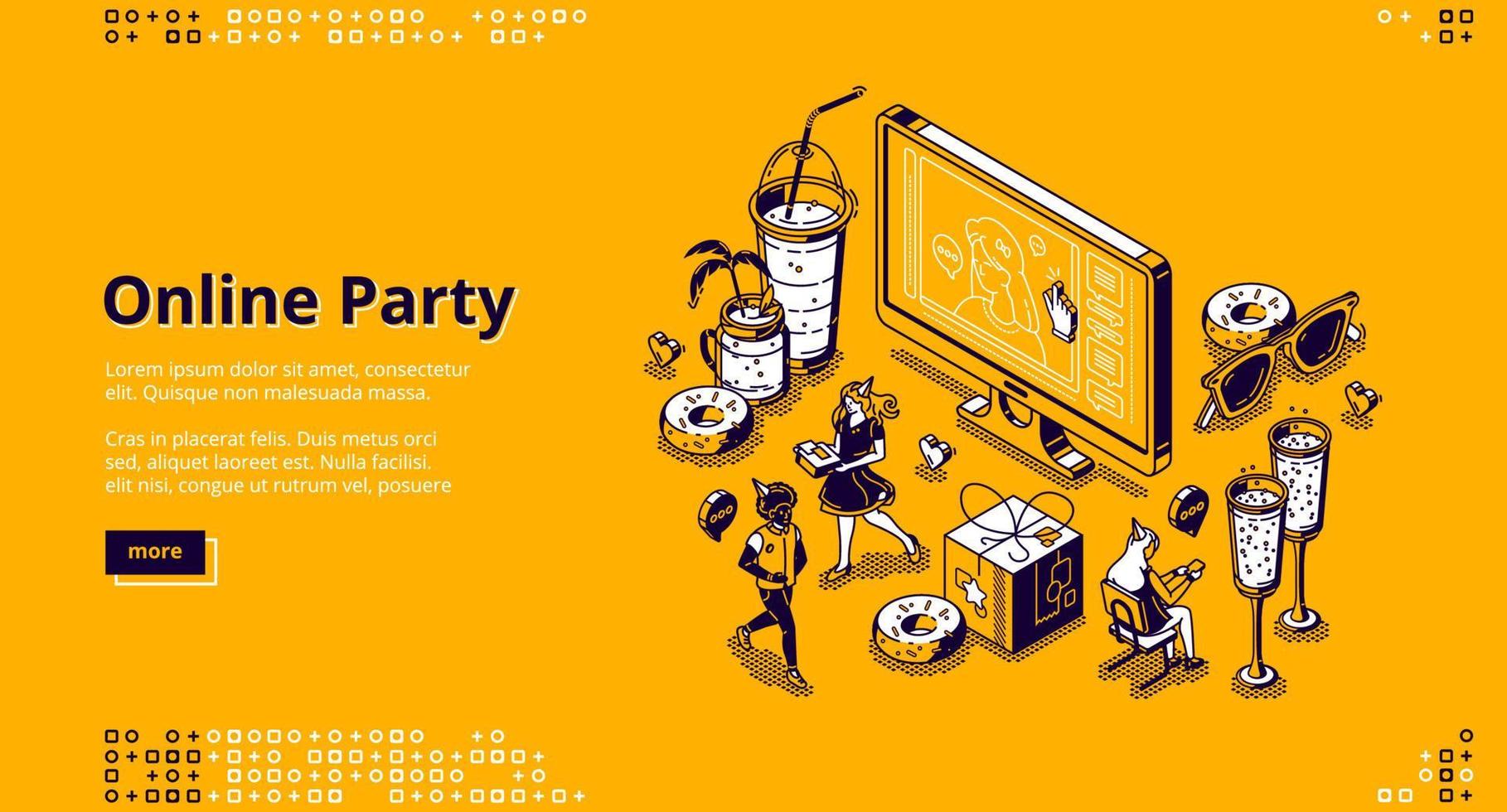 Online party isometric landing page, celebration vector