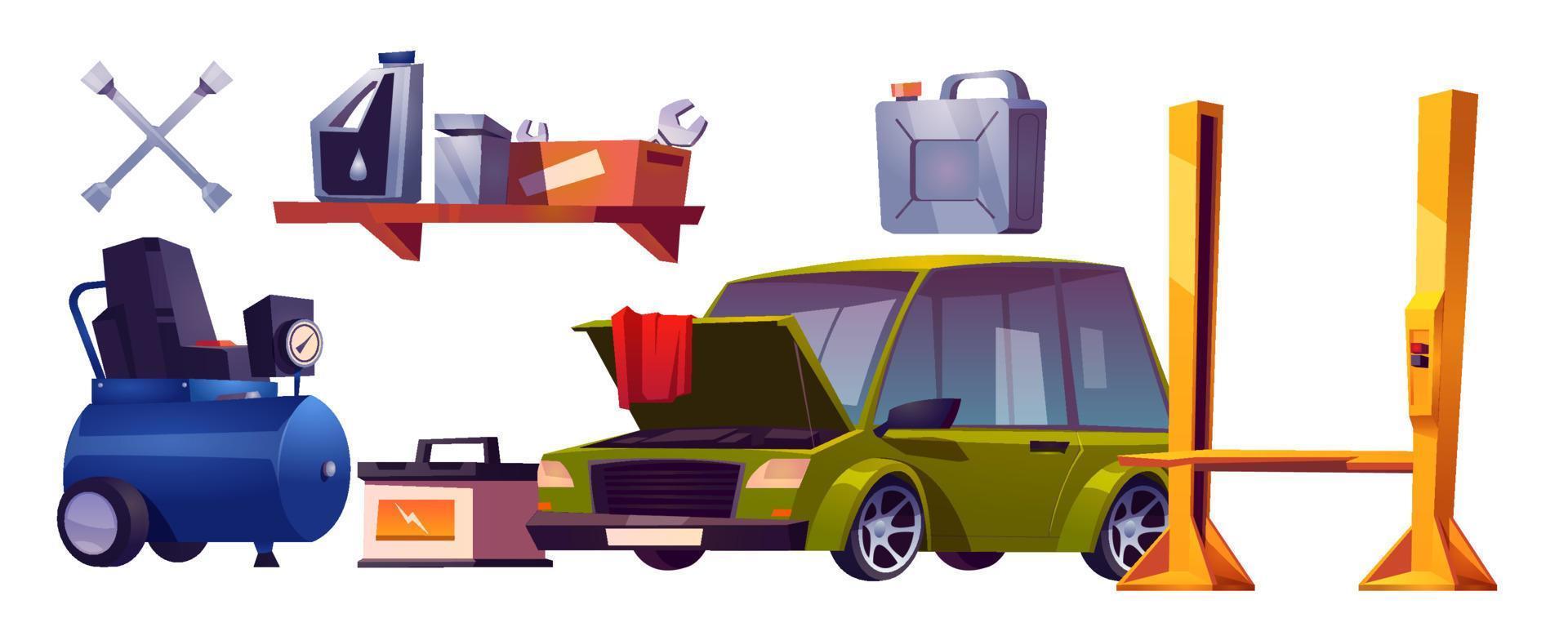 Car repair service stuff and automobile vector set