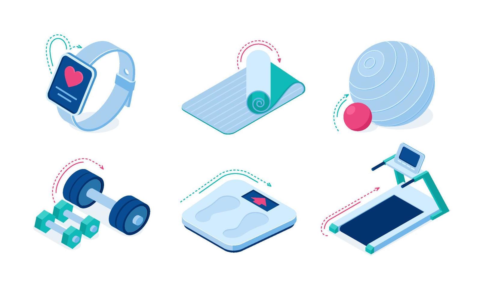 Home sport workout equipment isometric icons set vector