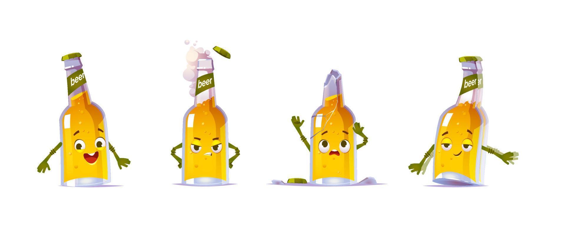 lindo personaje de botella de cerveza en diferentes poses vector