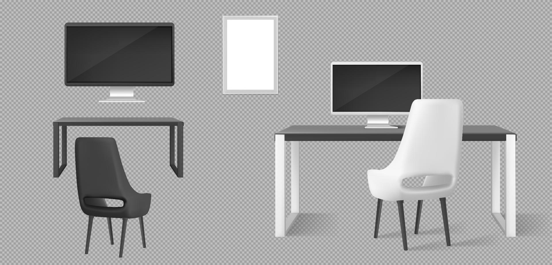 Office furniture, desk, chairs and monitors vector