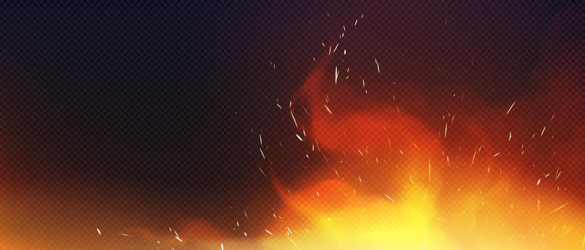 Vector realistic fire with sparkles and smoke