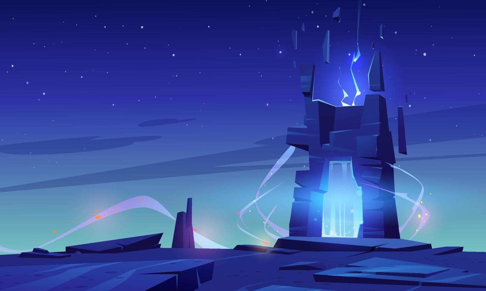Magic portal on mountain top or alien planet. vector