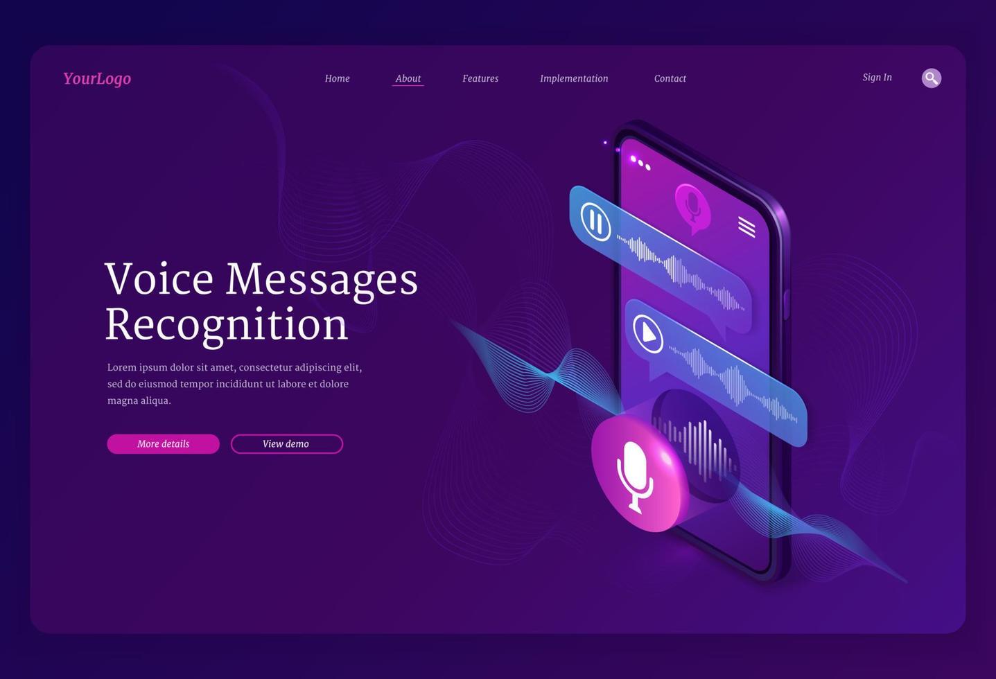 Vector banner of voice messages recognition