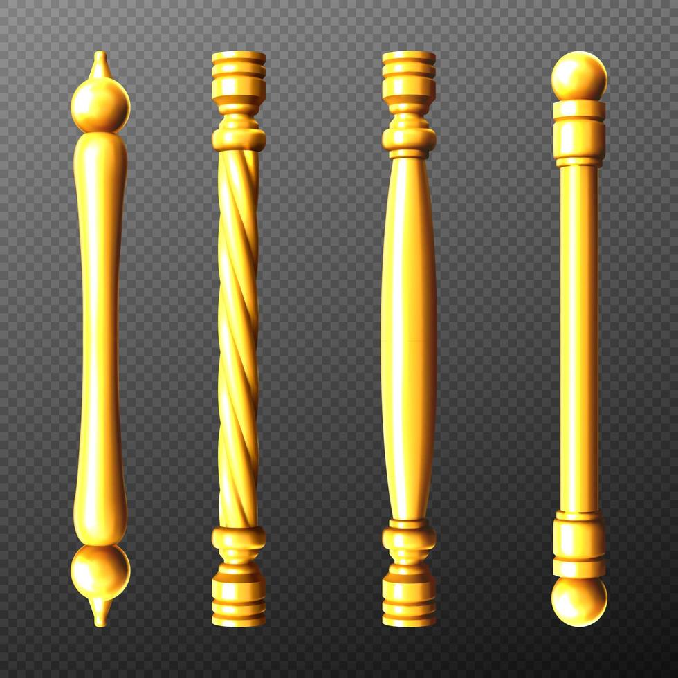 Gold door handles, column and twisted knobs set vector