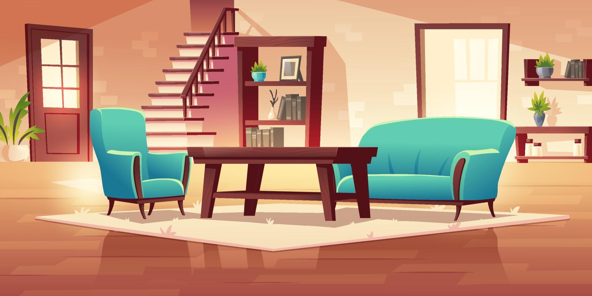 Rustic house hallway interior with wooden stairs vector