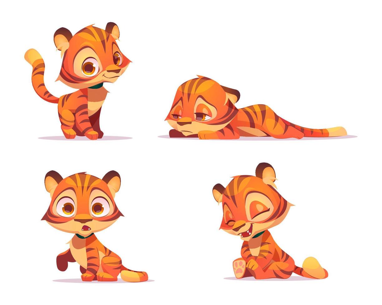 Cute tiger cartoon character, animal cub mascot vector