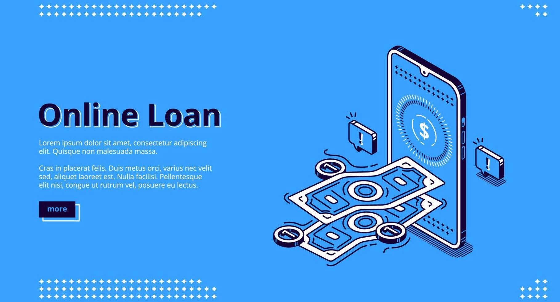 Landing page of online loan with smartphone vector