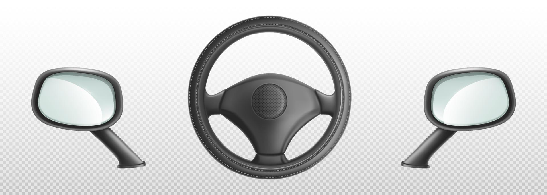 volante de coche y espejos retrovisores laterales vector