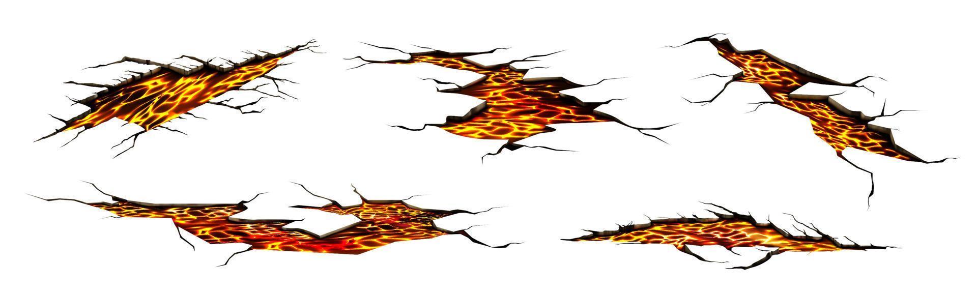 lava en grietas en el suelo, textura de brillo de magma volcánico vector