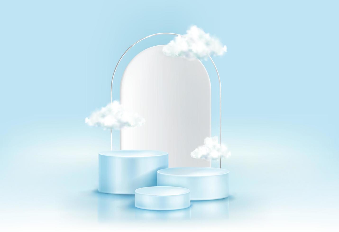 Podium with clouds, abstract background, pedestal vector